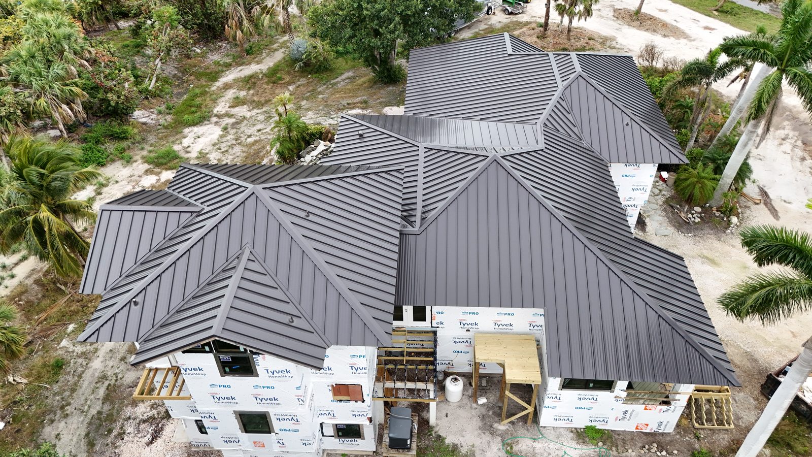 Standing seam metal roof by Providential Roofing on a new home